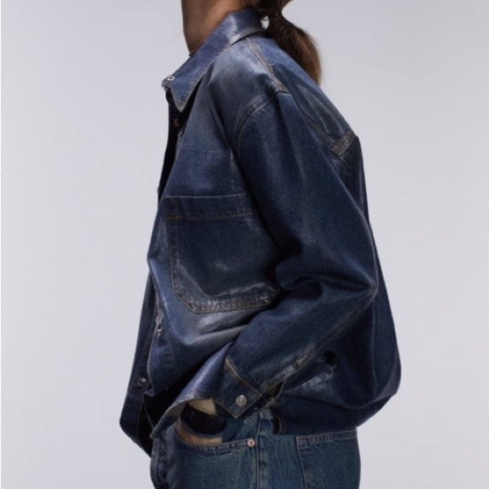 Sleek Coated  Denim Designer Shirt Premium Denim Jacket Luxury Shacket